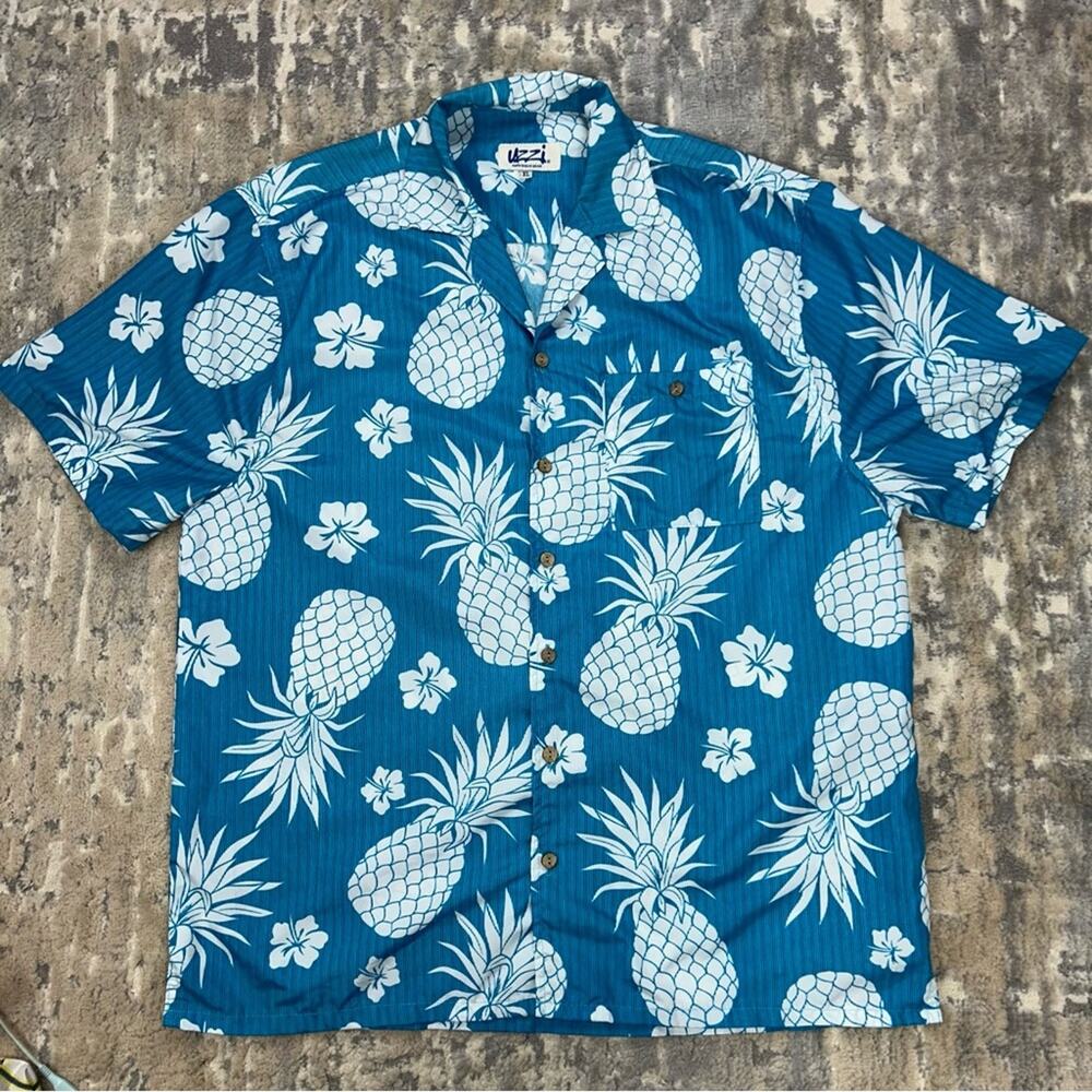 UZZI Amphibious Gear Shirt Blue White All Over Pineapple Design XL